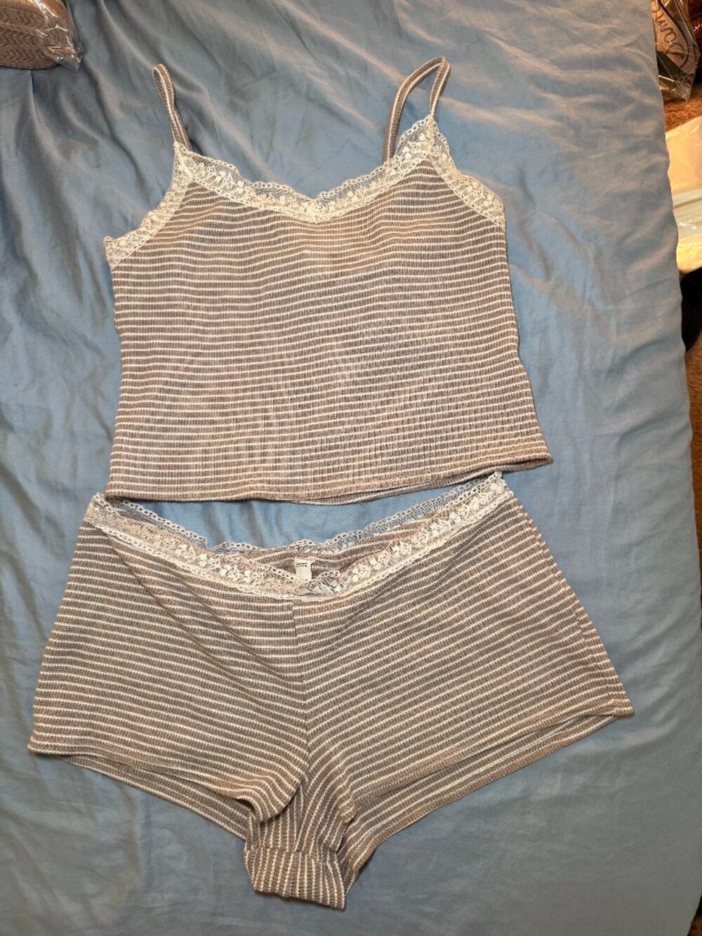 Gilly Hicks Soft Striped Pajama Set | Cropped Tank & Shorts | Size M